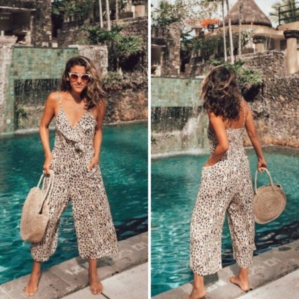 NWOT Kivari Stone‎ Leopard jumpsuit, beige, XS